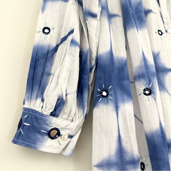 V De Vinster Cramp Tie Dye Dress Indigo/White Button-Down Placket - Picture 10 of 15